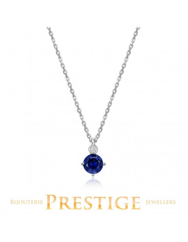 ELLE "Birthstone" Sep Rhodium Plated Created 6mm Round Sapphire en stock