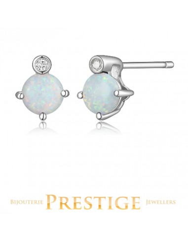 ELLE "Birthstone" Oct Rhodium Plated Created 5mm Round Opal le concept de la Pate a emporter 