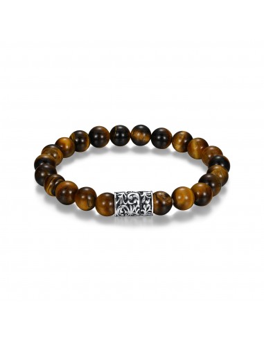 ETHOS "CHISEL" RHOD PLTD GEN TIGER EYE WITH BLACK OIL CLASP BEADS BRACELET outlet