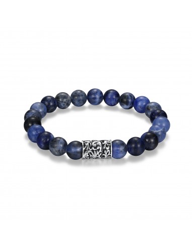 ETHOS "CHISEL" RHOD PLTD GEN SODALITE WITH BLACK OIL CLASP BEADS BRACELET sur le site 