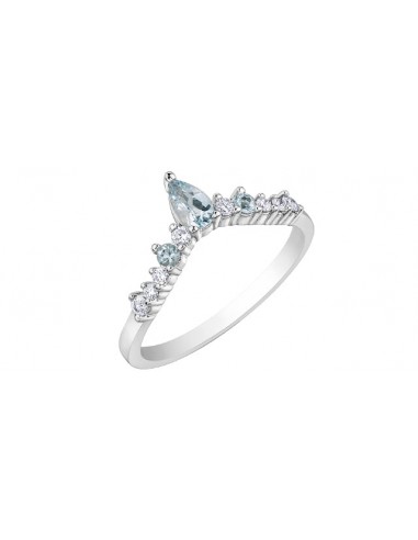 Aquamarine & Diamond 10 Karat Ring (0.12CT TDW) soldes