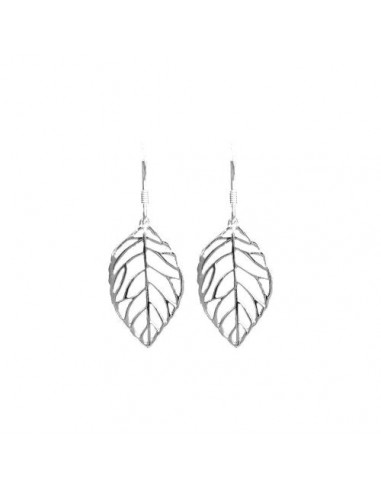 Earrings - Sterling Silver 925 Plain Dangle Leafs pas cher