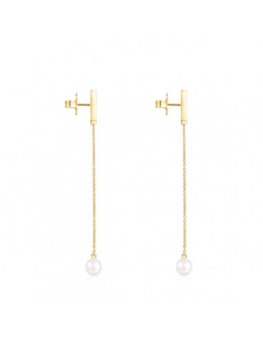 Tous Long Nocturne bar Earrings in Gold Vermeil with Diamonds and Pearl 918443730 en ligne des produits 