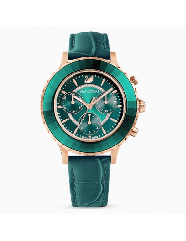 Swarovski Octea Lux Chrono Watch, Leather Strap, Green, Rose-gold tone PVD 5452498 commande en ligne