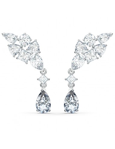 Swarovski Tennis Deluxe Cluster Mixed Pierced Earrings, White, Rhodium plated 5562086 brillant des détails fins